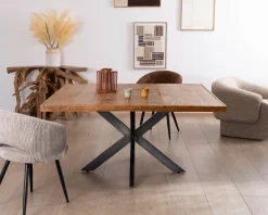Meuble House Table design carrée métal et bois massif 