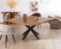 Meuble House Table design carrée métal et bois massif 