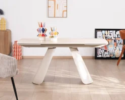 Meuble House Table extensible 160 à 240 cm rétro chic "Amarello" en pierre frittée et métal champagne New