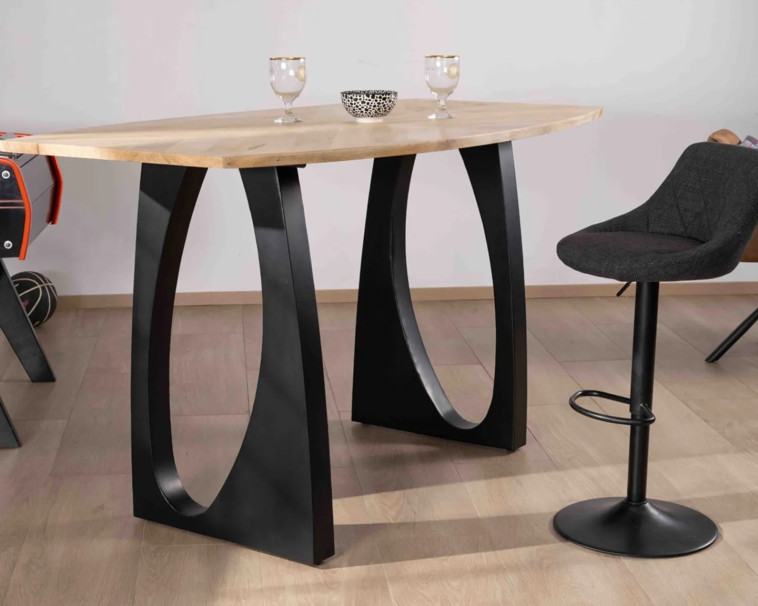 Meuble House Table haute en acacia 185 cm et pieds métal noir design "Audacio" New
