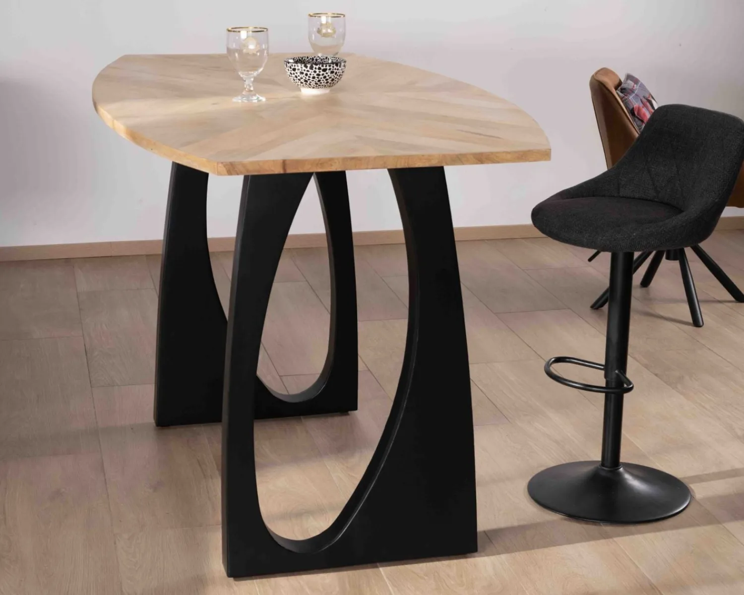 Meuble House Table haute en acacia 185 cm et pieds métal noir design "Audacio" New