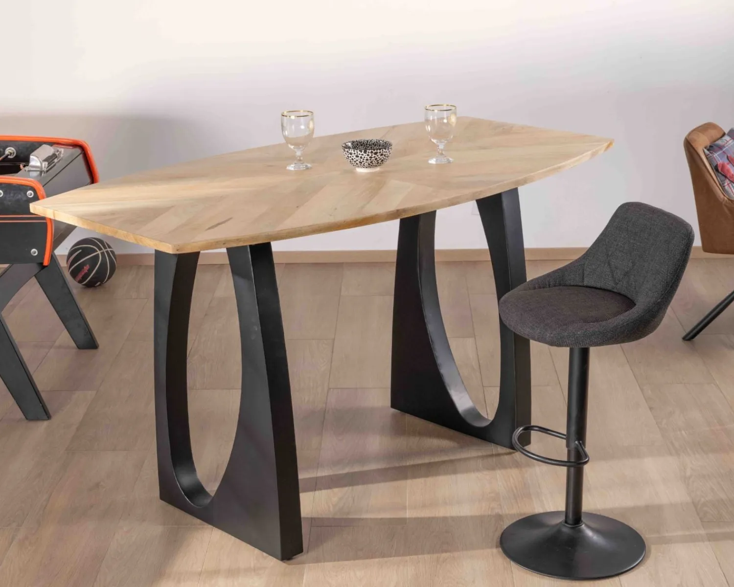 Meuble House Table haute en acacia 185 cm et pieds métal noir design "Audacio" New
