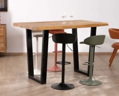 Meuble House Table haute style atelier en teck recyclé massif “Lasia” avec piètement métal noir en U Sale