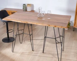 Meuble House Table mange-debout épurée en acacia et pieds métal design 