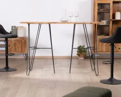 Meuble House Table mange-debout épurée en acacia et pieds métal design 