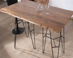 Meuble House Table mange-debout épurée en acacia et pieds métal design 