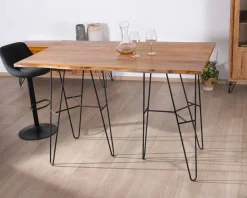 Meuble House Table mange-debout épurée en acacia et pieds métal design 