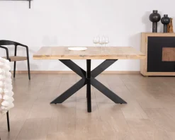 Meuble House Table à manger carrée 140x140cm bois et métal industriel