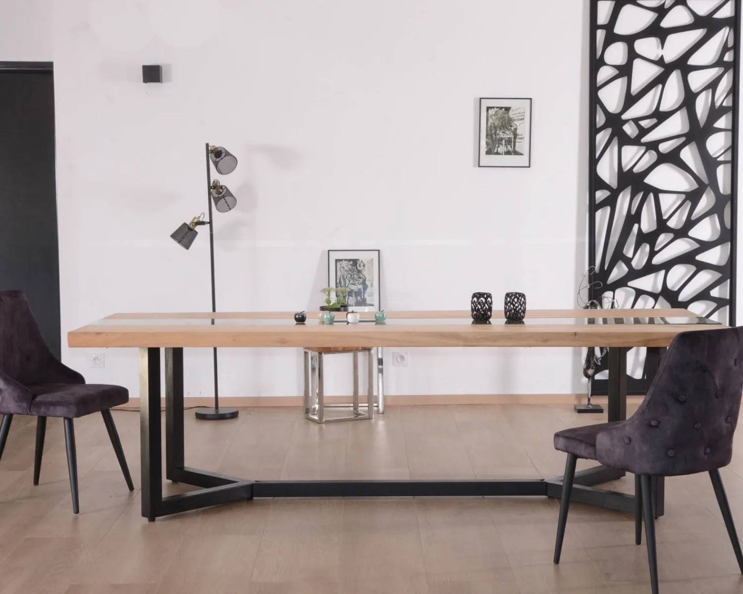 Meuble House Table à manger contemporaine métal, bois et verre "Cassiopée" 280 cm Hot