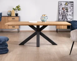 Meuble House Table à manger en frêne massif et pied étoile métal noir