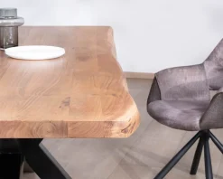 Meuble House Table à manger haut de gamme plateau bois épais pieds métal 