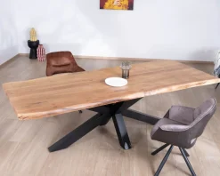 Meuble House Table à manger haut de gamme plateau bois épais pieds métal 