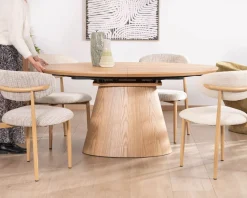 Meuble House Table à manger ovale extensible 160-200 cm aspect chêne "Oria" style contemporain épuré Sale