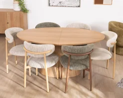 Meuble House Table à manger ovale extensible 160-200 cm aspect chêne 