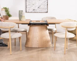 Meuble House Table à manger ovale extensible 160-200 cm aspect chêne 