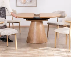 Meuble House Table à manger ronde 120 cm extensible 160 cm "Oria" style épuré aspect frêne Outlet