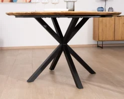 Meuble House Table à manger ronde en teck recyclé et pieds mikado