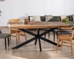 Meuble House Table rectangulaire 180cm acacia finition chevrons piètement métal mikado