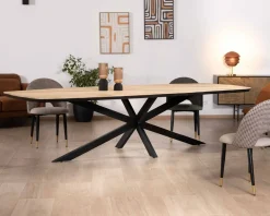 Meuble House Table rectangulaire manguier massif 200cm bords biseautés noirs et pieds métal 3D 