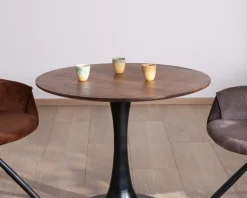 Meuble House Table ronde 90 cm esprit bistrot "Piccadilly" pied tulipe en métal noir
