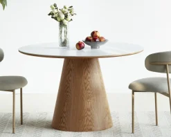 Meuble House Table ronde 120 cm plateau céramique blanc effet marbre 