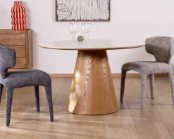 Meuble House Table ronde 120 cm plateau céramique blanc effet marbre 