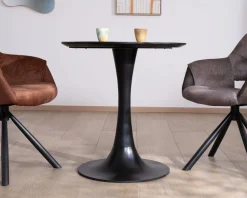 Meuble House Table ronde esprit bistrot en manguier noir et pied tulipe "Piccadilly" diamètre 70 cm Discount