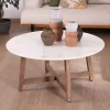 Meuble House Table ronde marbre 90 cm avec pieds obliques en manguier massif "Lor" New