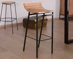 Meuble House Tabouret de bar design métal et bois massif 