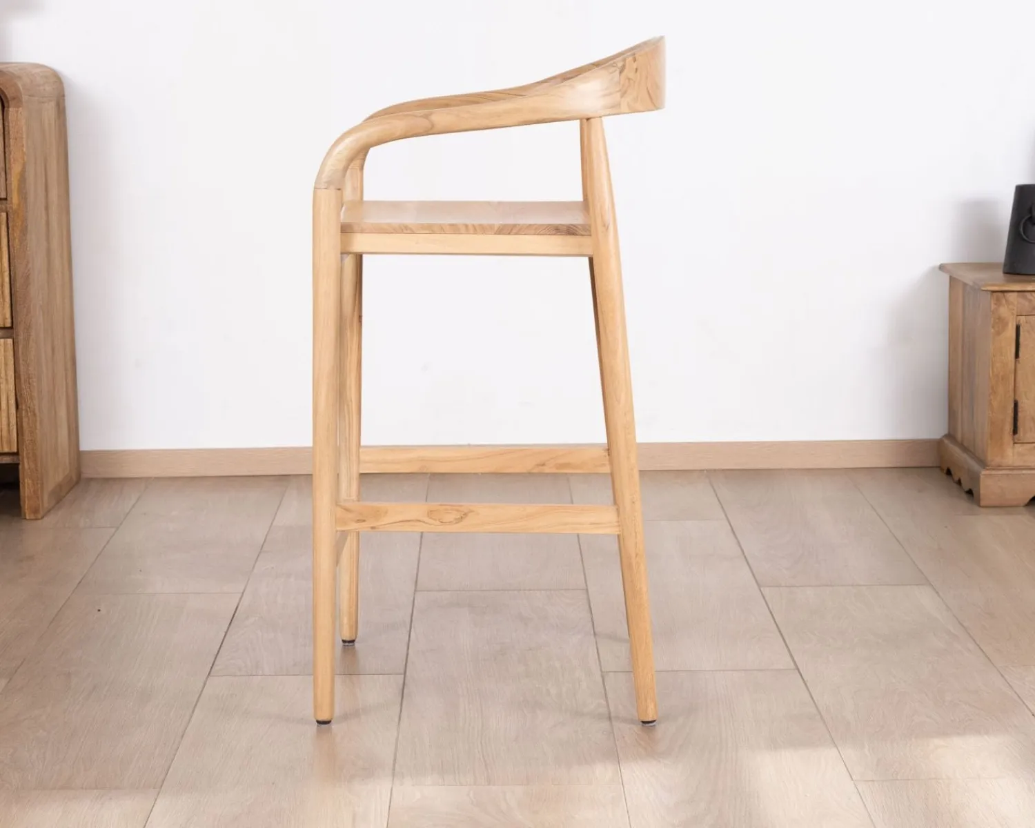 Meuble House Tabouret de bar en acacia design épuré avec dosseret "Vogue" Discount