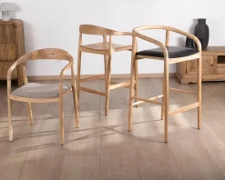 Meuble House Tabouret de bar en acacia design épuré avec dosseret