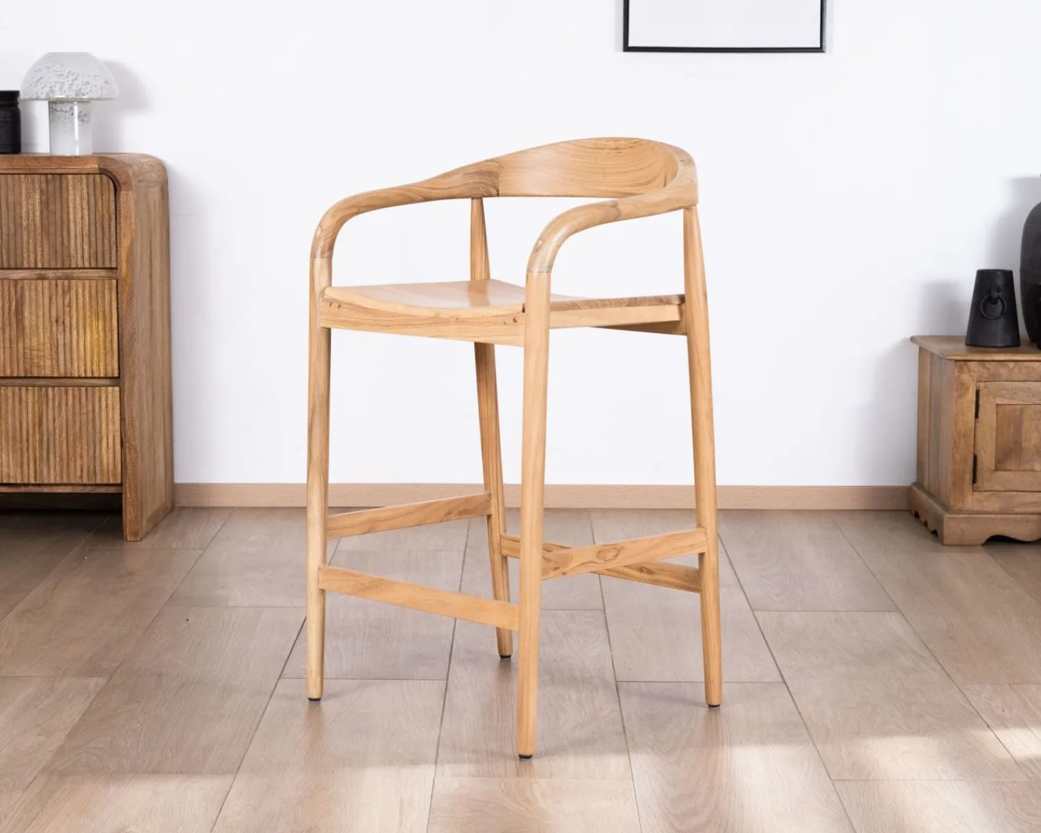 Meuble House Tabouret de bar en acacia design épuré avec dosseret "Vogue" Discount