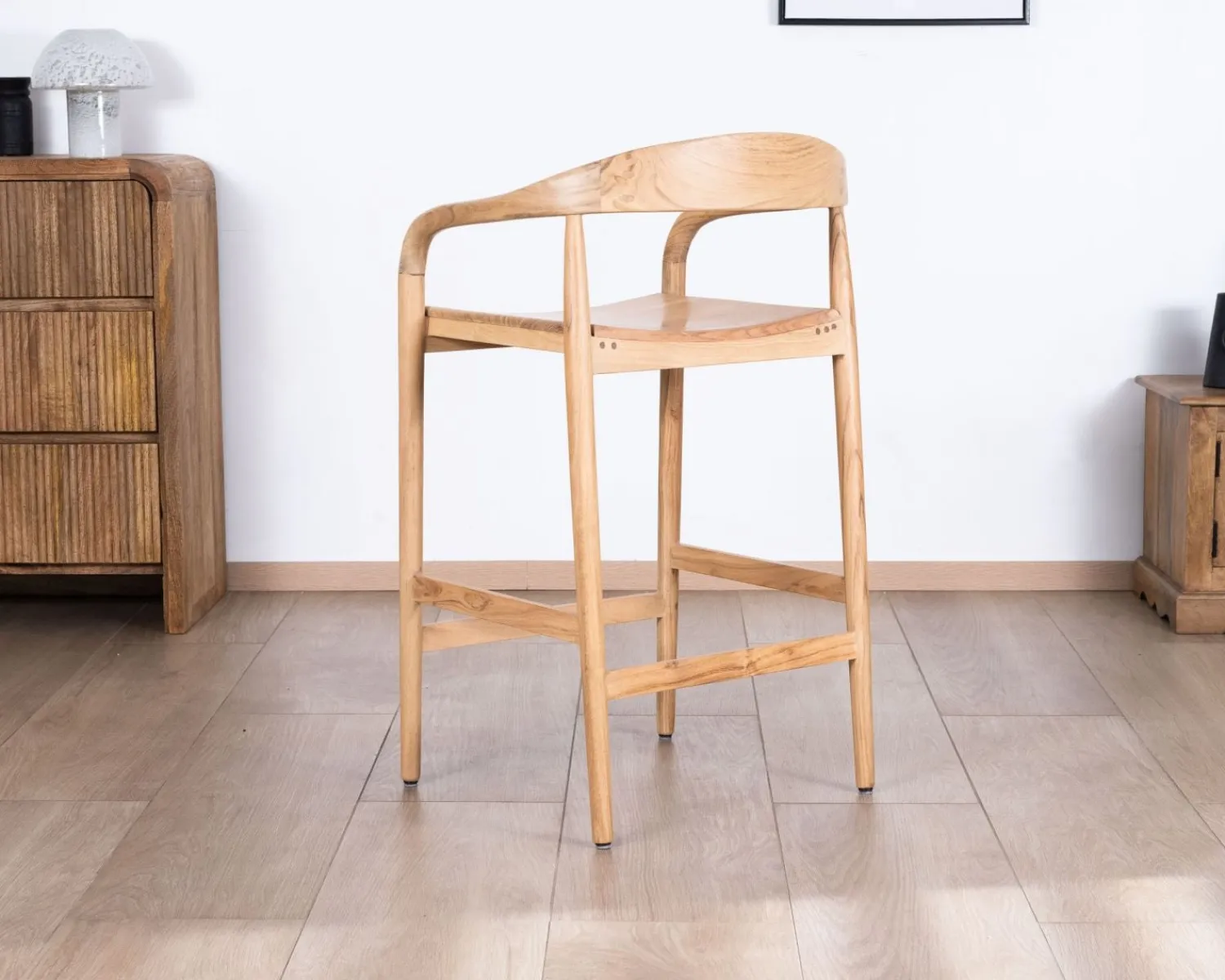 Meuble House Tabouret de bar en acacia design épuré avec dosseret "Vogue" Discount