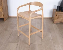 Meuble House Tabouret de bar en acacia design épuré avec dosseret