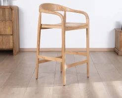 Meuble House Tabouret de bar en acacia design épuré avec dosseret