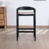 Meuble House Tabouret de bar noir design avec dosseret bois et assise rembourrée "Vogue" New