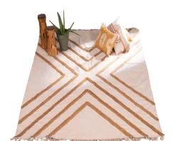 Meuble House Tapis beige en coton orné de jute tressée 120 x 180 cm 