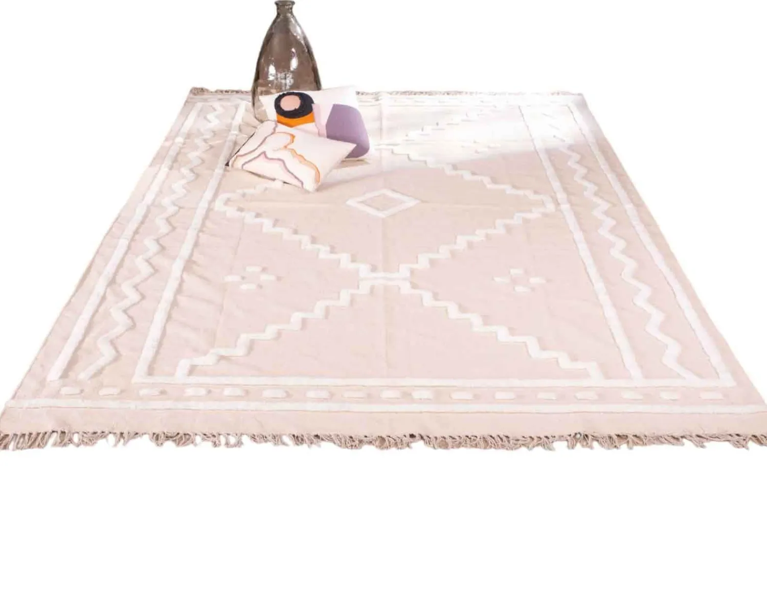 Meuble House Tapis beige tissé main et motifs brodés blancs "Matis" format 120x180cm Online