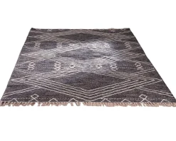 Meuble House Tapis en laine et coton noir motif ethnique 