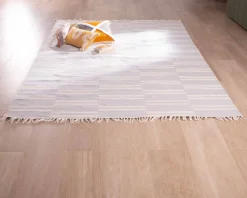 Meuble House Tapis rayé bleu clair et crème 