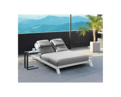 Meuble House Transat 2 places blanc et gris clair tissu Sunbrella 