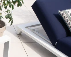 Meuble House Transat 2 places bleu et blanc haut de gamme Sunbrella 