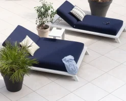 Meuble House Transat 2 places bleu et blanc haut de gamme Sunbrella 