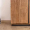 Meuble House Vaisselier contemporain acacia et liserés noirs "Lumino" niches avec étagères vitrée et éclairage LED Clearance