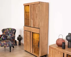 Meuble House Vaisselier contemporain acacia et liserés noirs