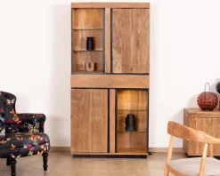 Meuble House Vaisselier contemporain acacia et liserés noirs