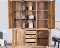 Meuble House Vaisselier contemporain 180 cm en manguier avec porte centrale vitrée "Presolino" Online