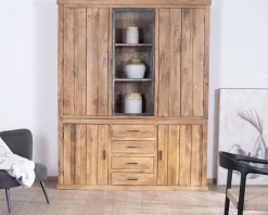 Meuble House Vaisselier contemporain 180 cm en manguier avec porte centrale vitrée 