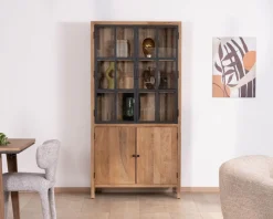 Meuble House Vaisselier en manguier naturel et portes vitrées 