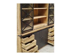 Meuble House Vaisselier industriel métal et bois portes coulissantes 2m 